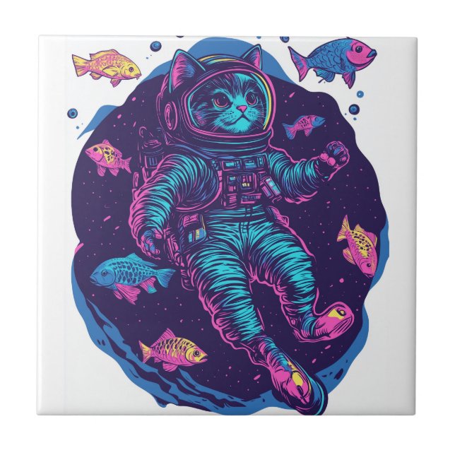 Space Cat Dreams � Funny Vaporwave Galaxy Kitty Ceramic Tile (Front)