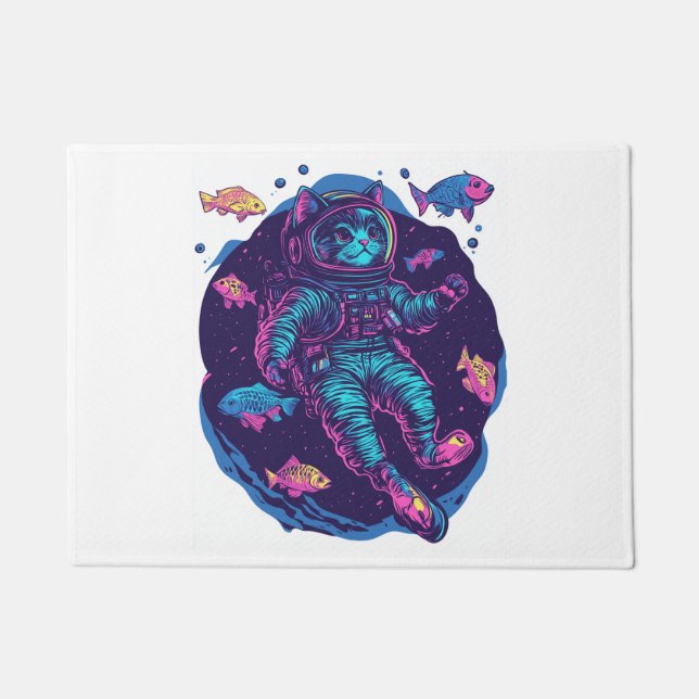 Space Cat Dreams � Funny Vaporwave Galaxy Kitty Doormat (Front)