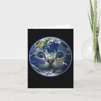 Space Cat Earth Blank Greeting Card by LOL_Cats_And_Friends at Zazzle