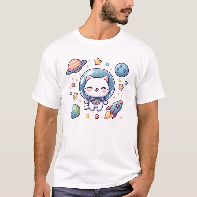 Space Cat Explorer – Kawaii Cosmic Kitty Design T-Shirt (Front)
