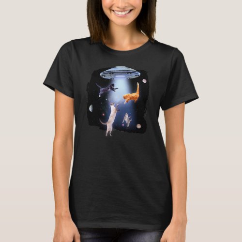 Space Cat Funny Space Cats Galactic UFO Alien T_Shirt