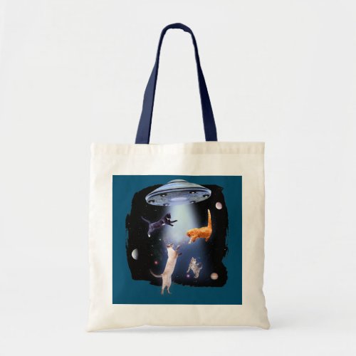 Space Cat Funny Space Cats Galactic UFO Alien Tote Bag