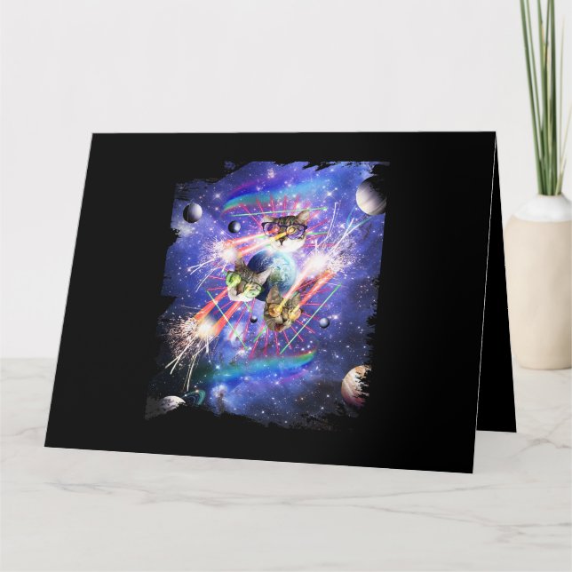 Space Cat Laser Eye Kittens Cats With Lasers Glass Card (Front)