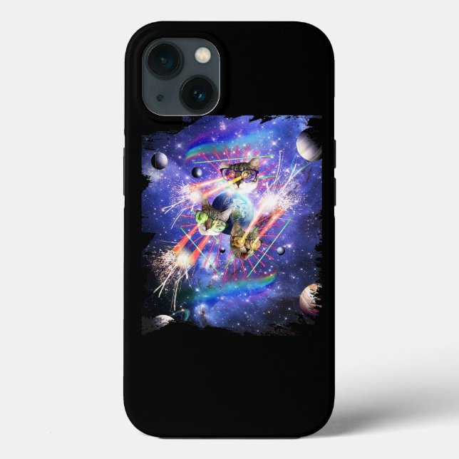 Space Cat Laser Eye Kittens Cats With Lasers Glass Case-Mate iPhone Case (Back)