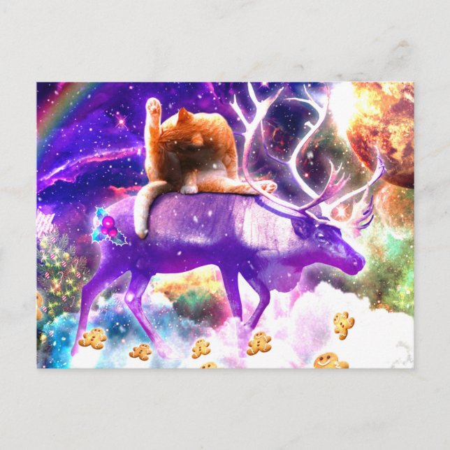 Space cat licking itself postcard (Front)