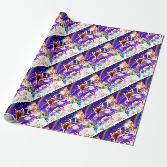 Space cat licking itself wrapping paper (Unrolled)
