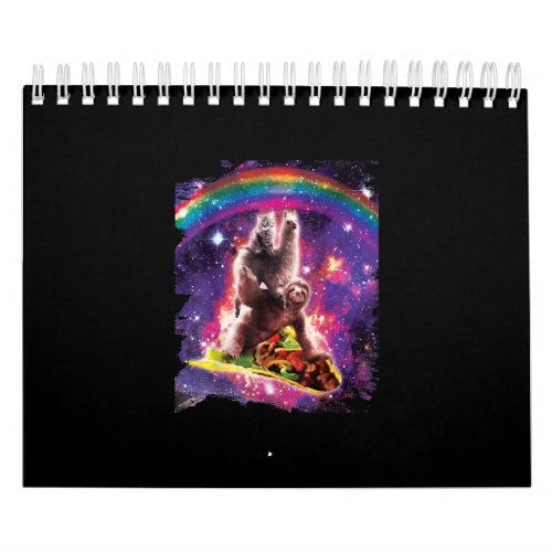 Space Cat Llama Sloth Riding Taco Calendar