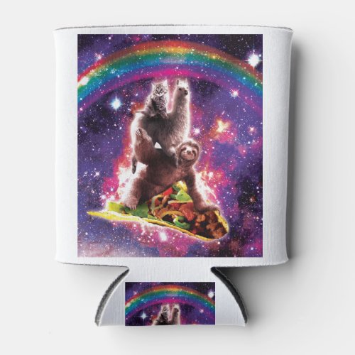 Space Cat Llama Sloth Riding Taco Can Cooler