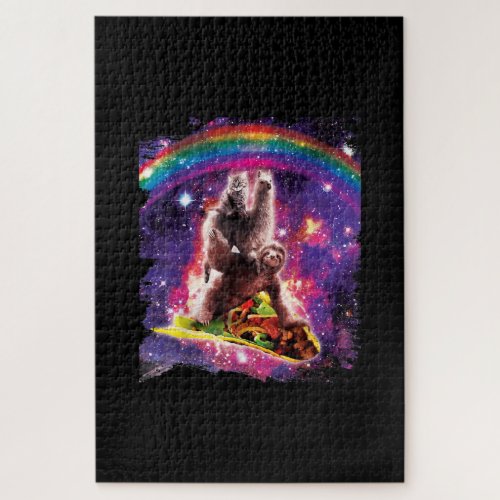 Space Cat Llama Sloth Riding Taco Jigsaw Puzzle