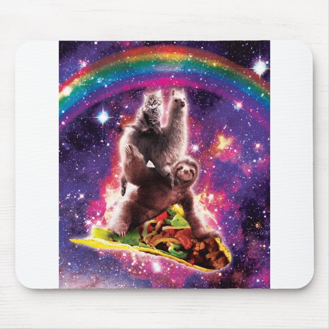 Space Cat Llama Sloth Riding Taco Mouse Pad (Front)