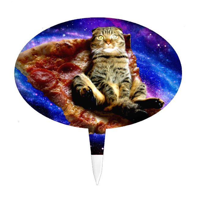 Space cat lying on a pizza cake topper (Front)
