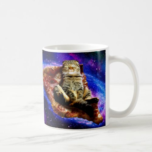 Space cat lying on a pizza coffee mug