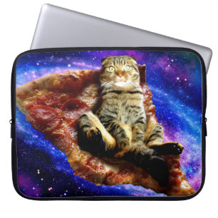 Space cat lying on a pizza laptop sleeve