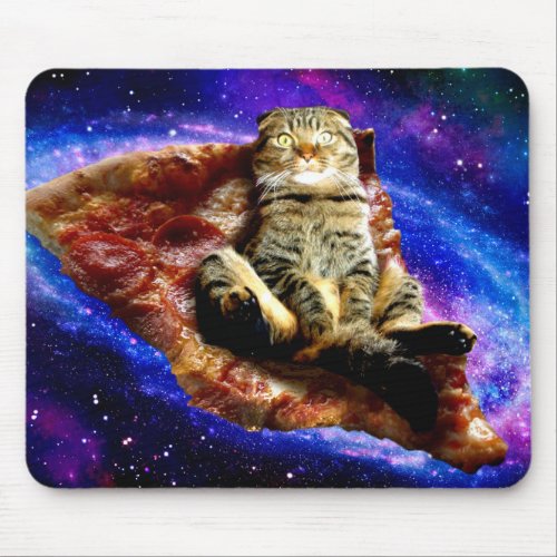 Space cat lying on a pizza mouse pad