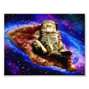 Space cat lying on a pizza photo print