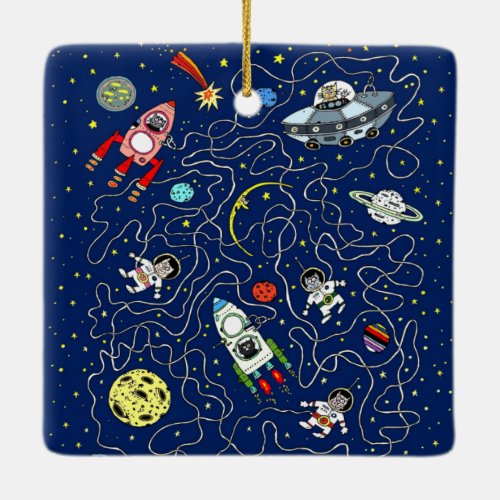Space Cat Maze Game for Kids Ceramic Ornament