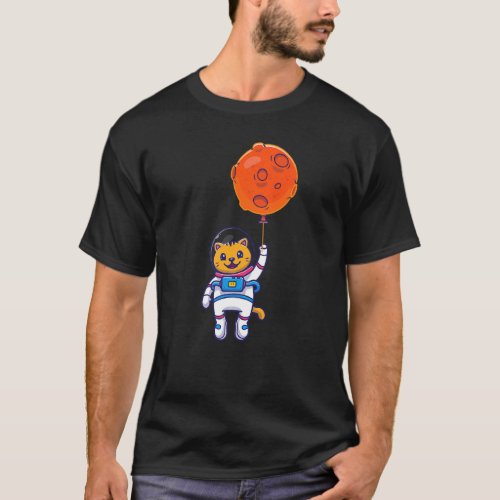Space Cat Moon Planets Astronaut Space Balloons T-Shirt