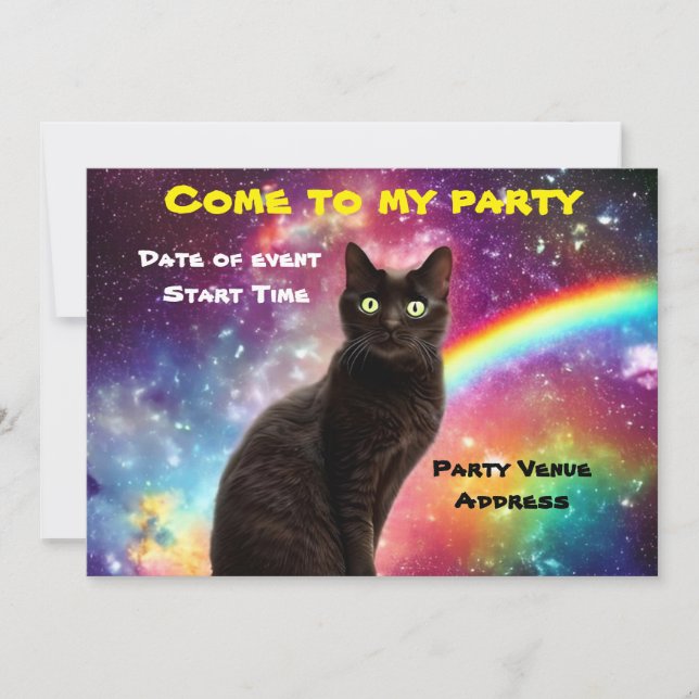Space Cat Party Invitation (Front)