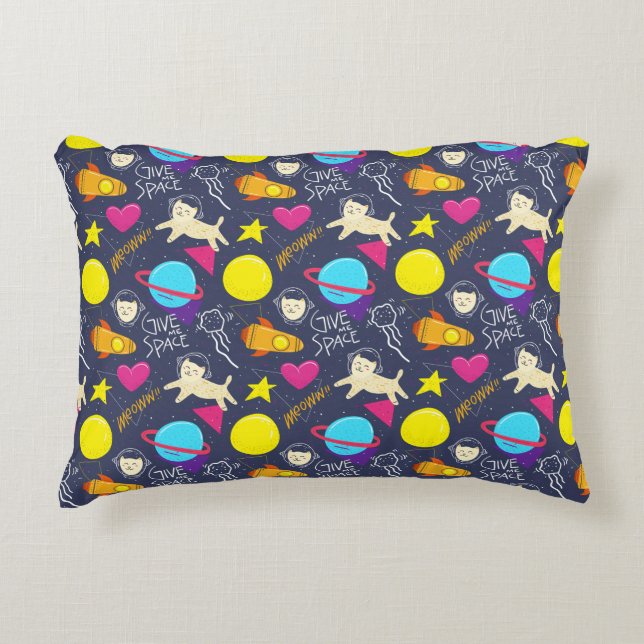 Space Cat Pattern Accent Pillow (Front)