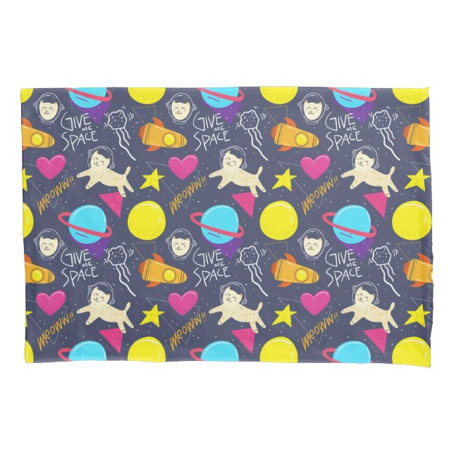 Space Cat Pattern Pillow Case (Front-Left)