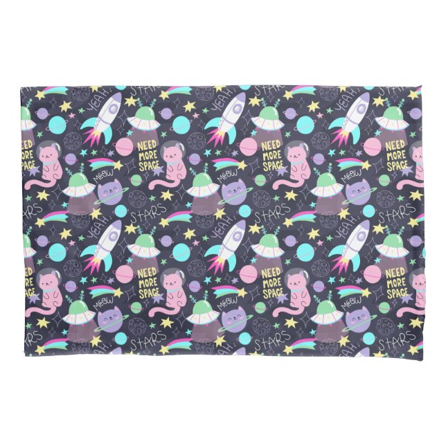 Space Cat Pattern Pillow Case (Front-Left)