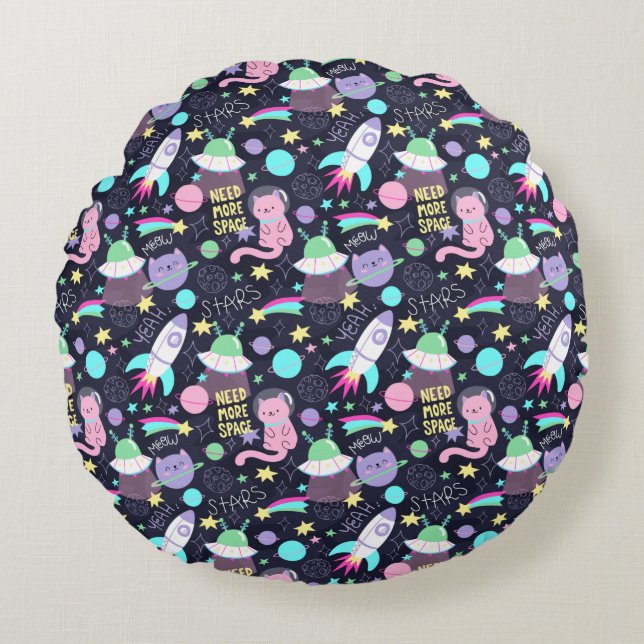 Space Cat Pattern Round Pillow (Front)