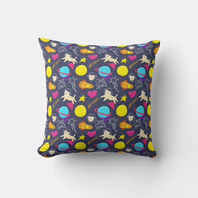Space Cat Pattern Throw Pillow (Front)