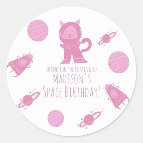 Space Cat Pink Galaxy Birthday  Classic Round Sticker