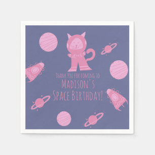 Space Cat Pink Galaxy Birthday Napkins