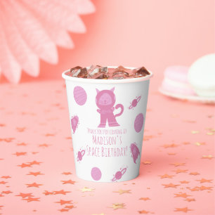 Space Cat Pink Galaxy Birthday    Paper Cups
