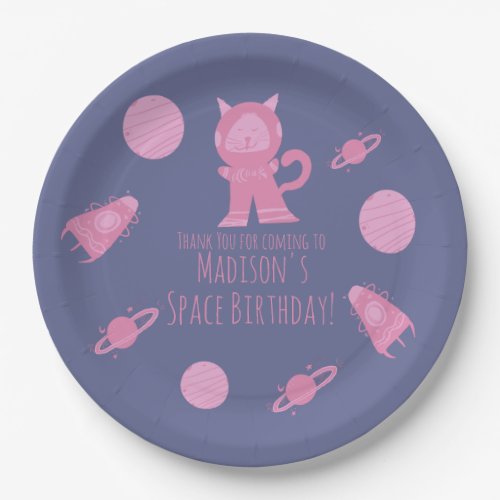 Space Cat Pink Galaxy Birthday  Paper Plates