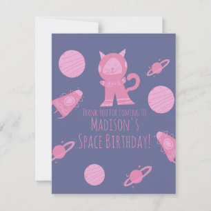 Space Cat Pink Galaxy Birthday  Thank You RSVP Card