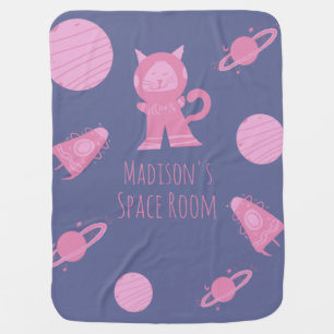 Space Cat Pink Girls Bedroom Purple   Baby Blanket