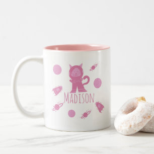 Space Cat Pink Kitten Name Two-Tone Coffee Mug