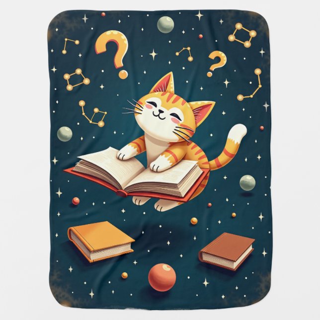 Space Cat Reading One More Chapter Cosmic Book Lov Baby Blanket (Front)