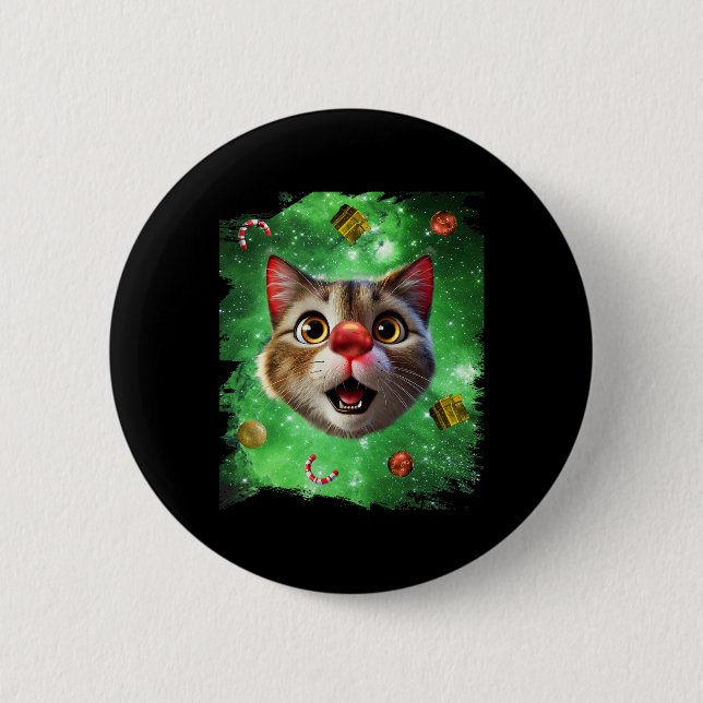 Space Cat Reindeer  Button (Front)