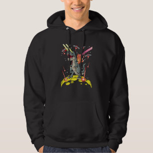 Space Cat Riding Dinosaur rex Laser Eyes Kitten Hoodie