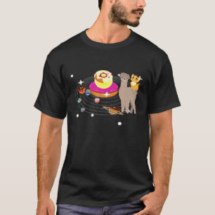 Space Cat Riding Llama and Donuts Cute Galaxy T-Shirt