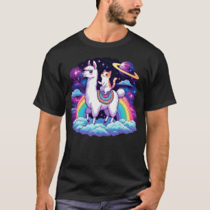 Space Cat Riding Llama Unicorn Rainbow, Cute Cat L T-Shirt