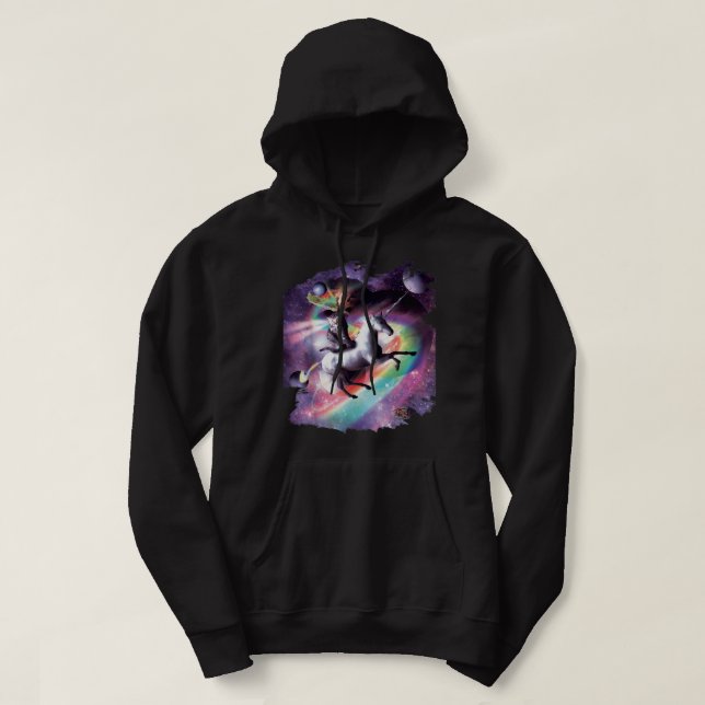 Space Cat Riding Unicorn - Laser, Tacos And Rainbo Hoodie (Design Front)