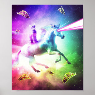 Space Cat Riding Unicorn - Laser, Tacos And Rainbo Poster
