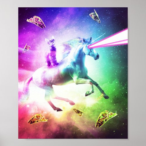 Space Cat Riding Unicorn _ Laser Tacos And Rainbo Poster