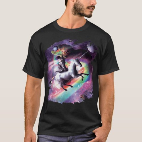 Space Cat Riding Unicorn _ Laser Tacos And Rainbo T_Shirt