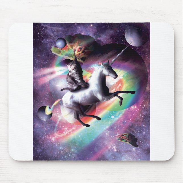 Space Cat Riding Unicorn - Laser, Tacos, Rainbow Mouse Pad (Front)
