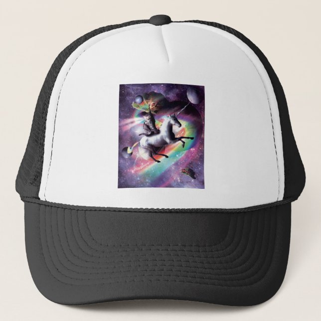 Space Cat Riding Unicorn - Laser, Tacos, Rainbow Trucker Hat (Front)