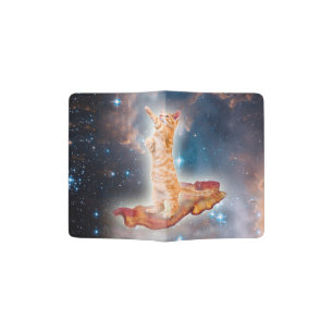 Space cat surfing on the bacon passport holder