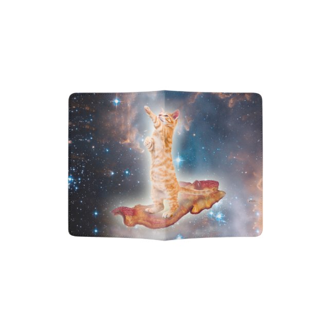 Space cat surfing on the bacon passport holder (Opened)