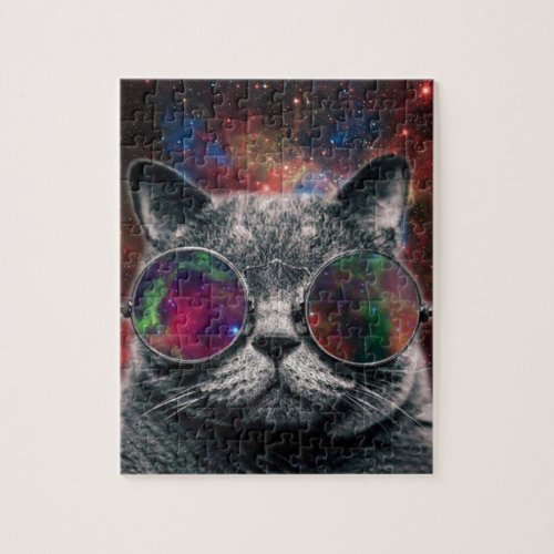 Space Cat Wearing Goggles in Front of the Galaxy Jigsaw Puzzle