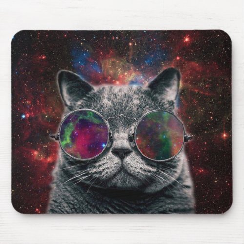 Space Cat Wearing Goggles in Front of the Galaxy Mouse Pad