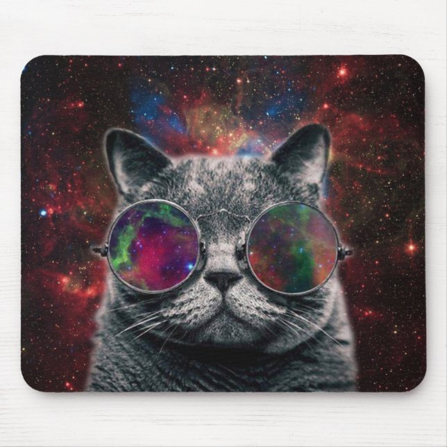 Space Cat Wearing Goggles in Front of the Galaxy Mouse Pad (Front)